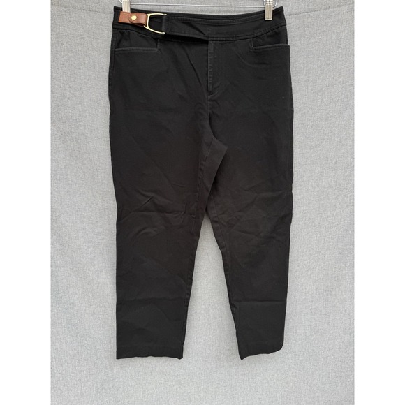 Lauren Ralph Lauren Women's Black Jeans Sz 10P Leather/Gold Buckle Equestrian - Picture 3 of 7